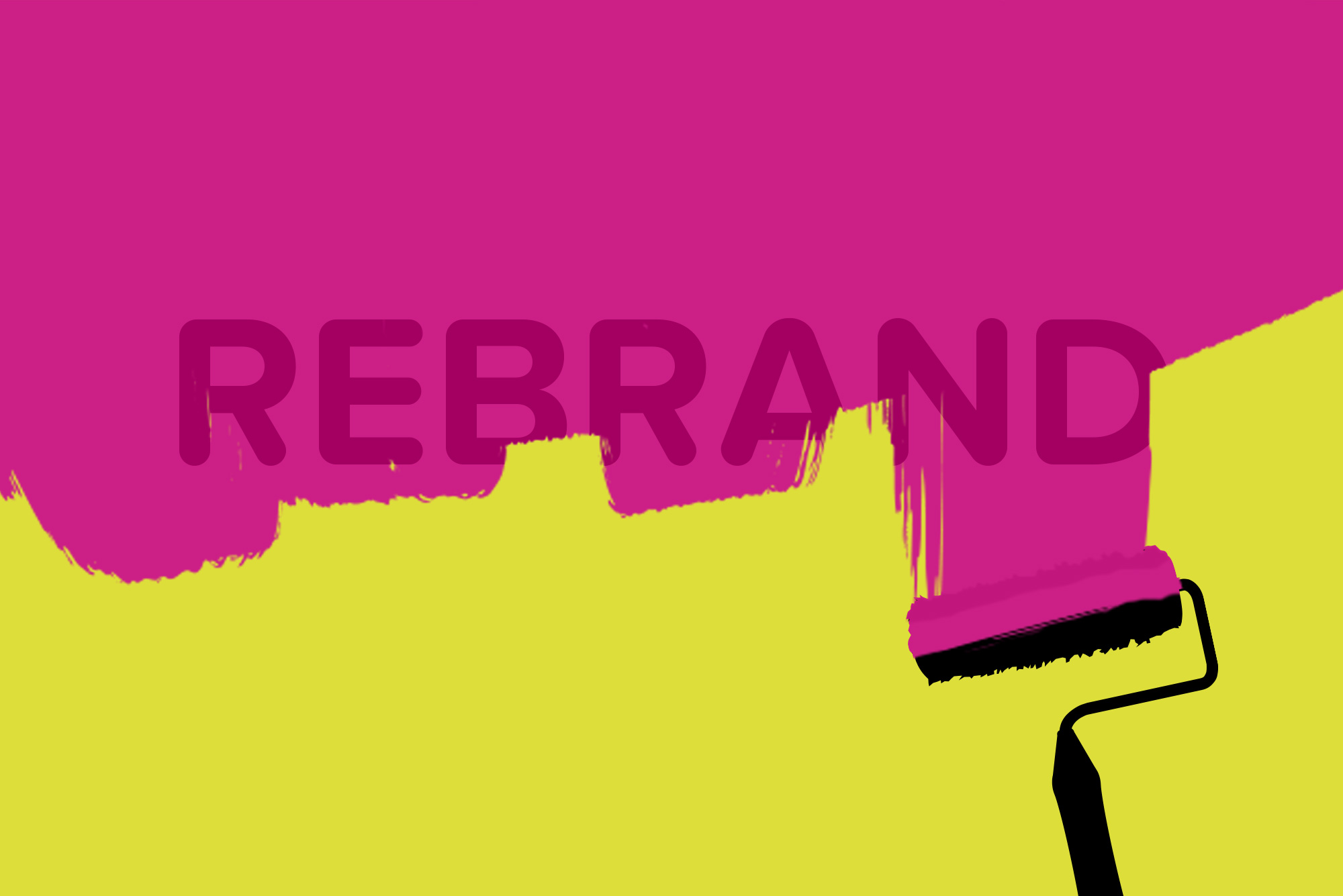 Roller paintbrush pink over yellow background - Why rebrand your business