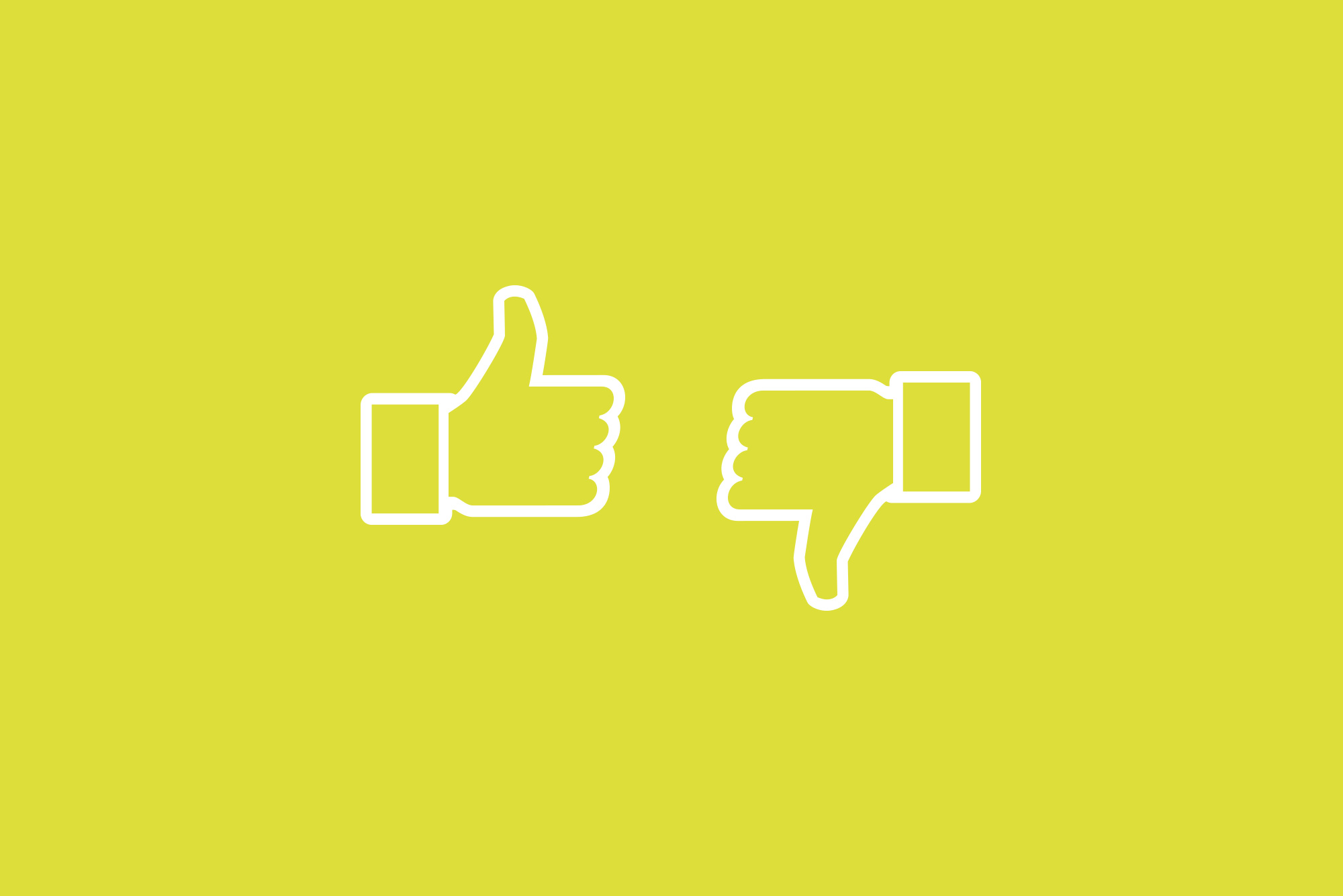 Do's and Don't of social media - a white thumbs up and thumbs down on a yellow background