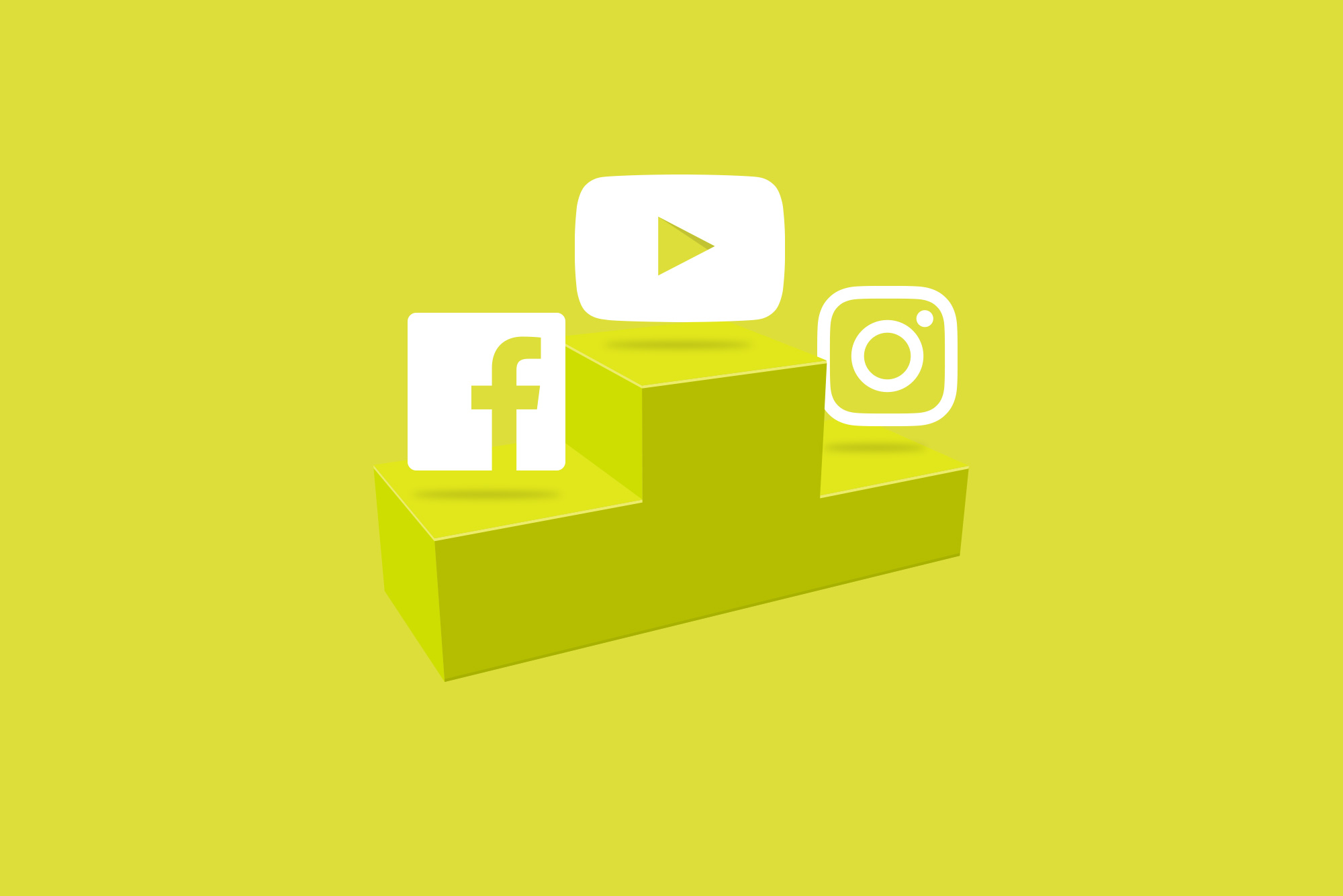 Facebook, YouTube and Instagram logos on a yellow podium
